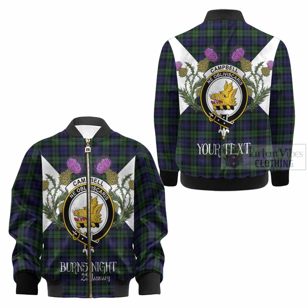 Campbell Tartan Family Crest Kid Bomber Jacket Scottish Burns Night Thistle Floral