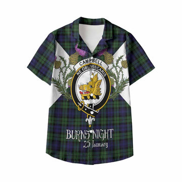Campbell Tartan Family Crest Kid Hawaiian Shirt Scottish Burns Night Thistle Floral