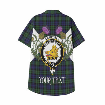 Campbell Tartan Family Crest Kid Hawaiian Shirt Scottish Burns Night Thistle Floral
