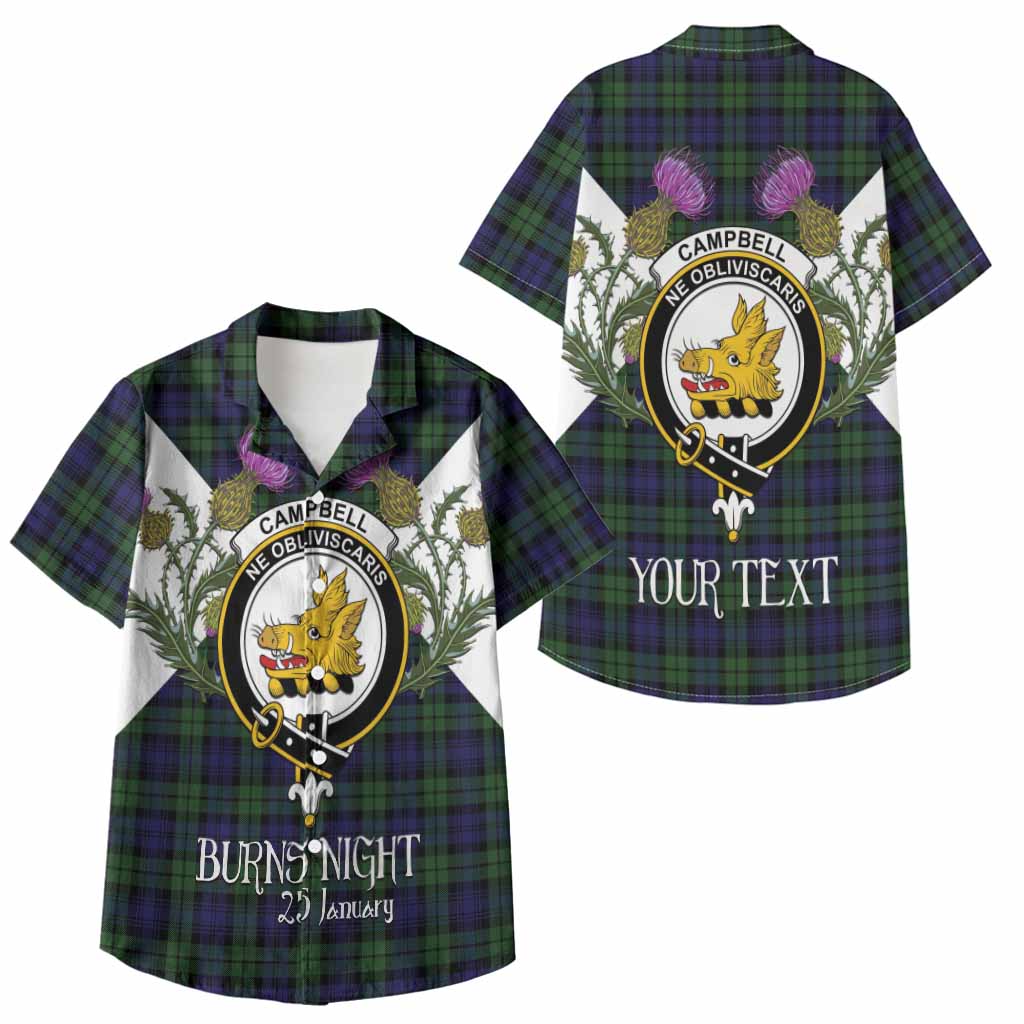 Campbell Tartan Family Crest Kid Hawaiian Shirt Scottish Burns Night Thistle Floral