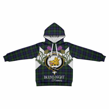 Campbell Tartan Family Crest Kid Hoodie Scottish Burns Night Thistle Floral