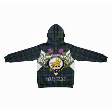 Campbell Tartan Family Crest Kid Hoodie Scottish Burns Night Thistle Floral