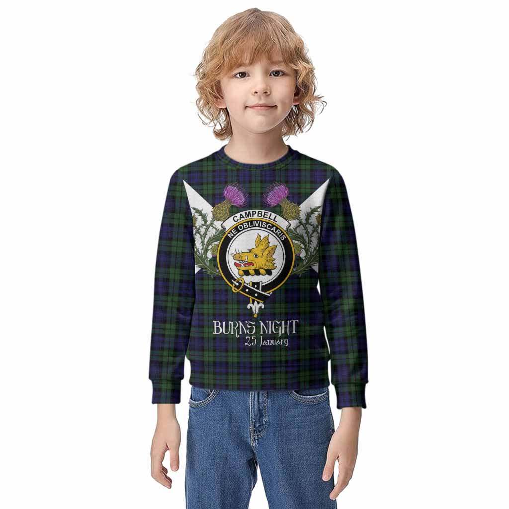 Campbell Tartan Family Crest Kid Knitted Sweatshirt Scottish Burns Night Thistle Floral