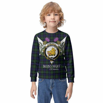 Campbell Tartan Family Crest Kid Knitted Sweatshirt Scottish Burns Night Thistle Floral