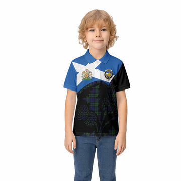 Campbell Tartan Family Crest Kid Polo Shirt Scotland Thistle Floral Flag Style