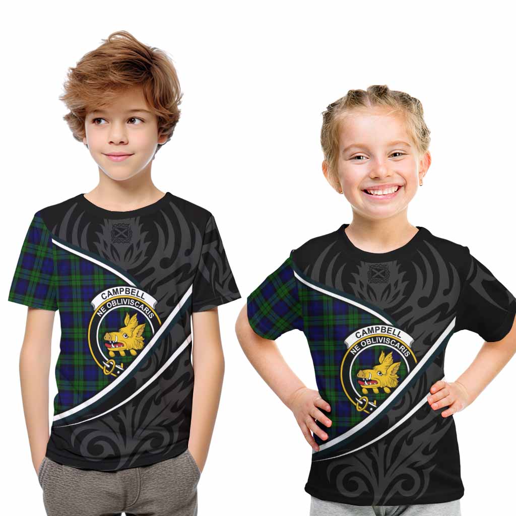 Campbell Tartan Family Crest Kid T-shirt Celtic Scottish Thistle Floral - Tartan Vibes Clothing