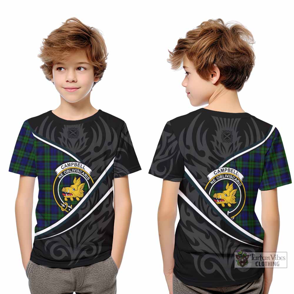 Campbell Tartan Family Crest Kid T-shirt Celtic Scottish Thistle Floral - Tartan Vibes Clothing