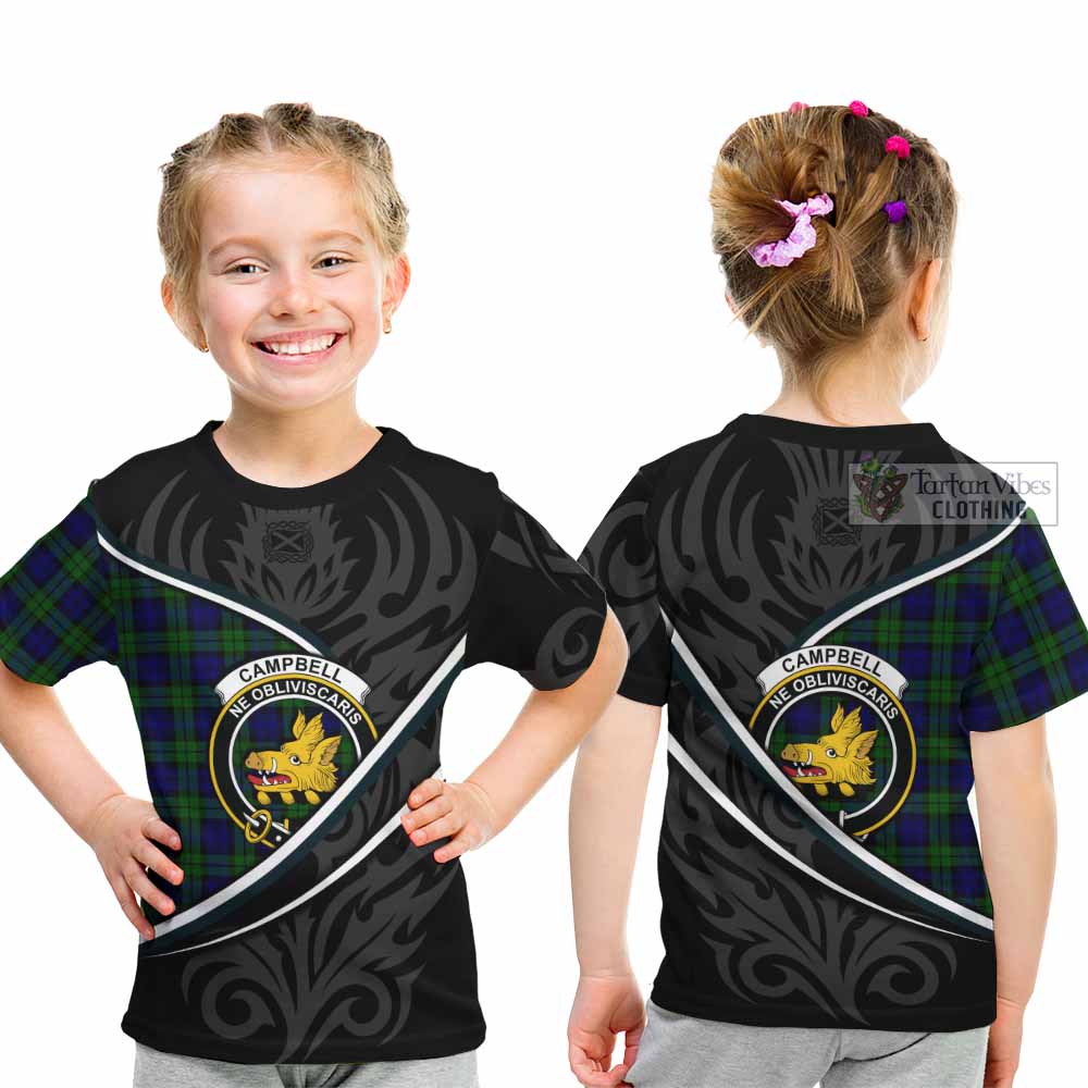 Campbell Tartan Family Crest Kid T-shirt Celtic Scottish Thistle Floral - Tartan Vibes Clothing