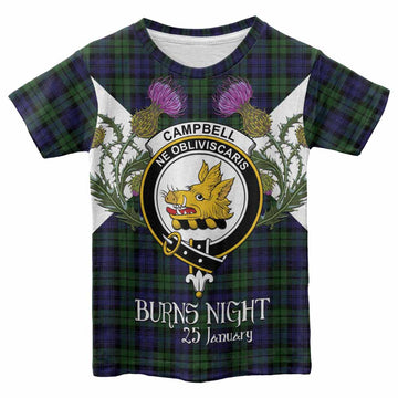 Campbell Tartan Family Crest Kid T-shirt Scottish Burns Night Thistle Floral