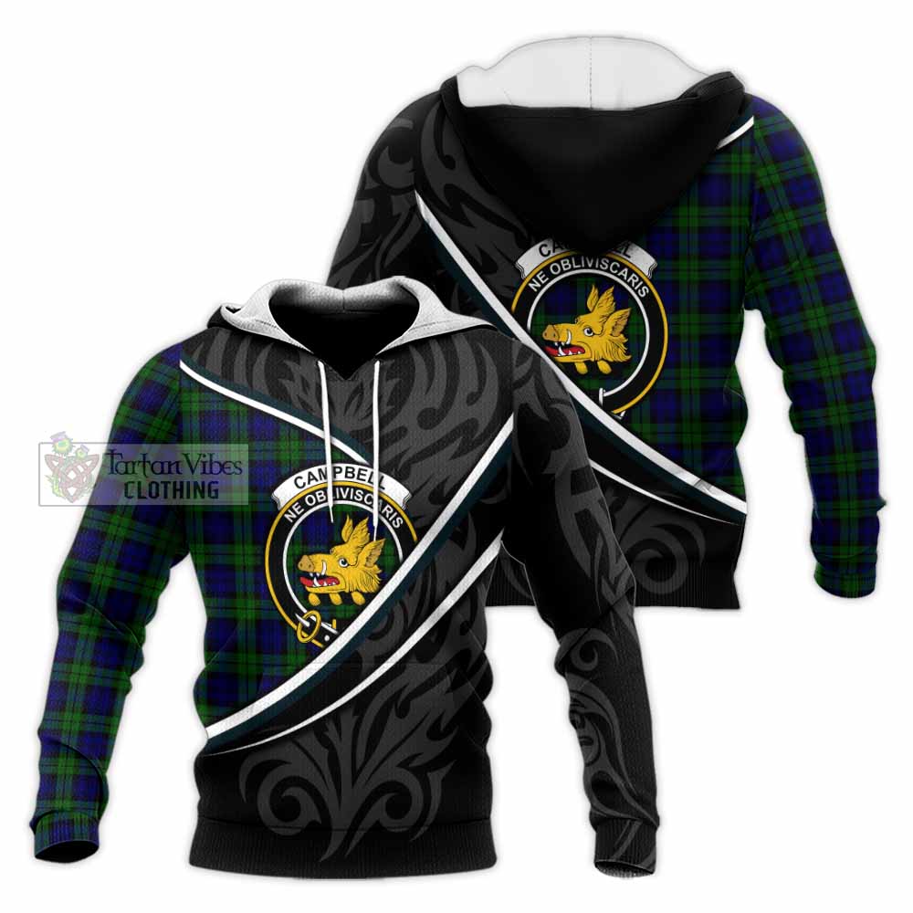 Campbell Tartan Family Crest Knitted Hoodie Celtic Scottish Thistle Floral - Tartan Vibes Clothing