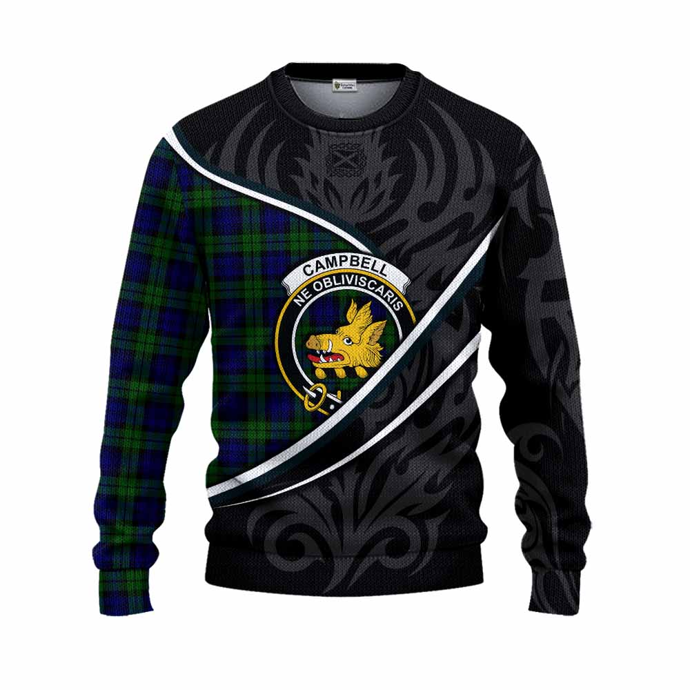 Campbell Tartan Family Crest Knitted Sweater Celtic Scottish Thistle Floral - Tartan Vibes Clothing