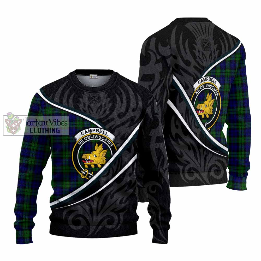 Campbell Tartan Family Crest Knitted Sweater Celtic Scottish Thistle Floral - Tartan Vibes Clothing