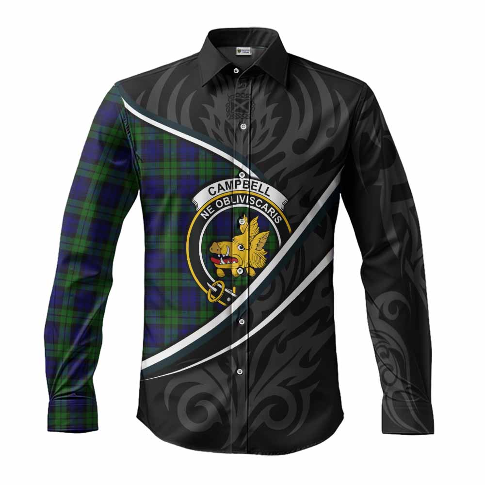 Campbell Tartan Family Crest Long Sleeve Button Shirts Celtic Scottish Thistle Floral - Tartan Vibes Clothing