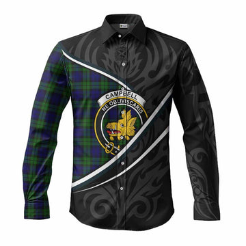 Campbell Tartan Family Crest Long Sleeve Button Shirts Celtic Scottish Thistle Floral