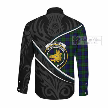 Campbell Tartan Family Crest Long Sleeve Button Shirts Celtic Scottish Thistle Floral