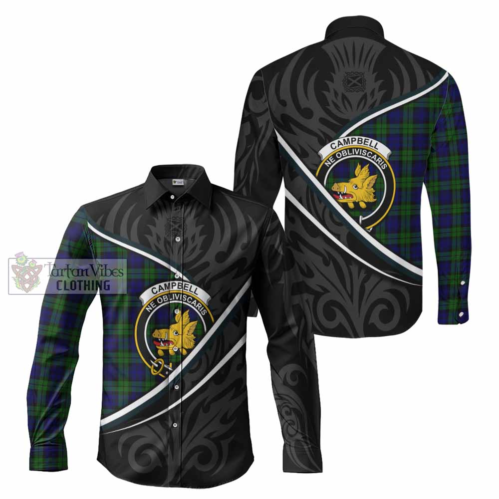 Campbell Tartan Family Crest Long Sleeve Button Shirts Celtic Scottish Thistle Floral - Tartan Vibes Clothing