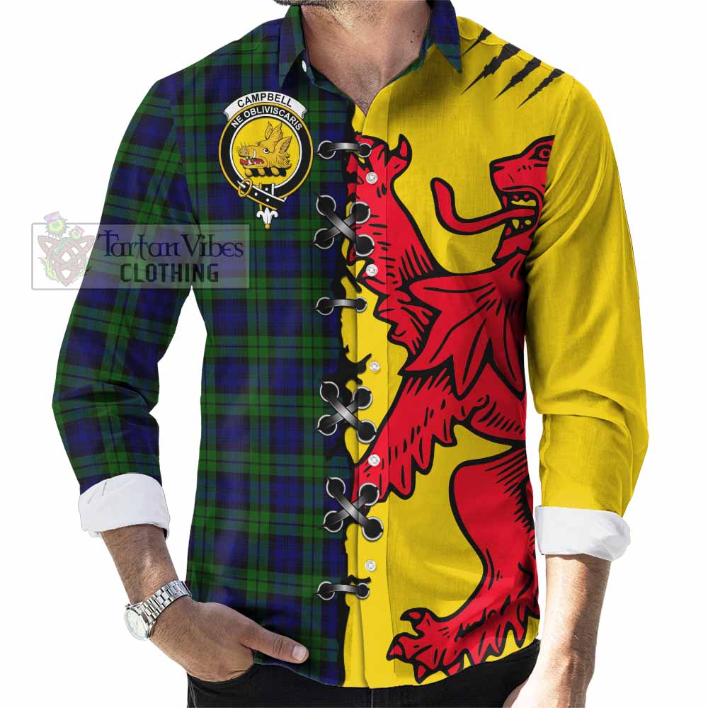 Campbell Tartan Family Crest Long Sleeve Button Shirts Lion Rampant Honor - Tartan Vibes Clothing