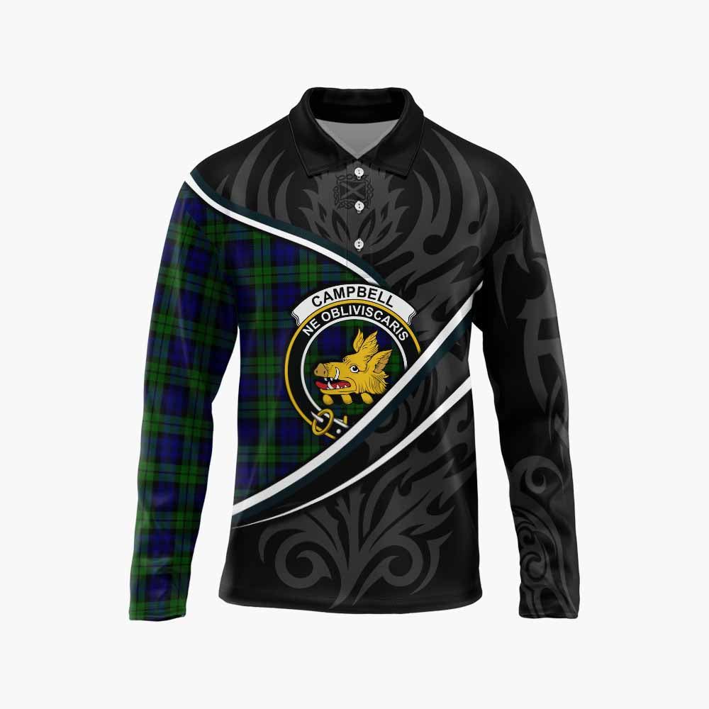 Campbell Tartan Family Crest Long Sleeve Polo Shirt Celtic Scottish Thistle Floral - Tartan Vibes Clothing