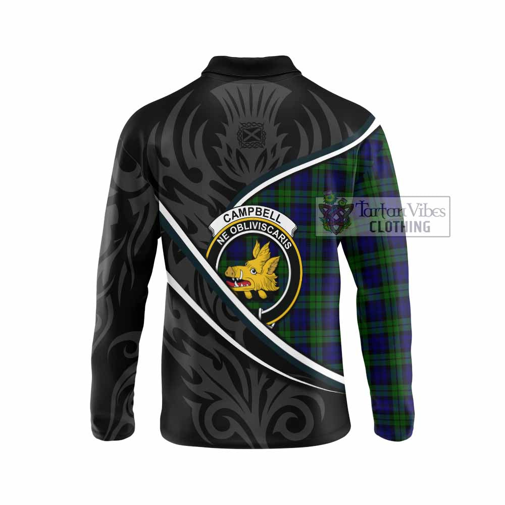 Campbell Tartan Family Crest Long Sleeve Polo Shirt Celtic Scottish Thistle Floral - Tartan Vibes Clothing