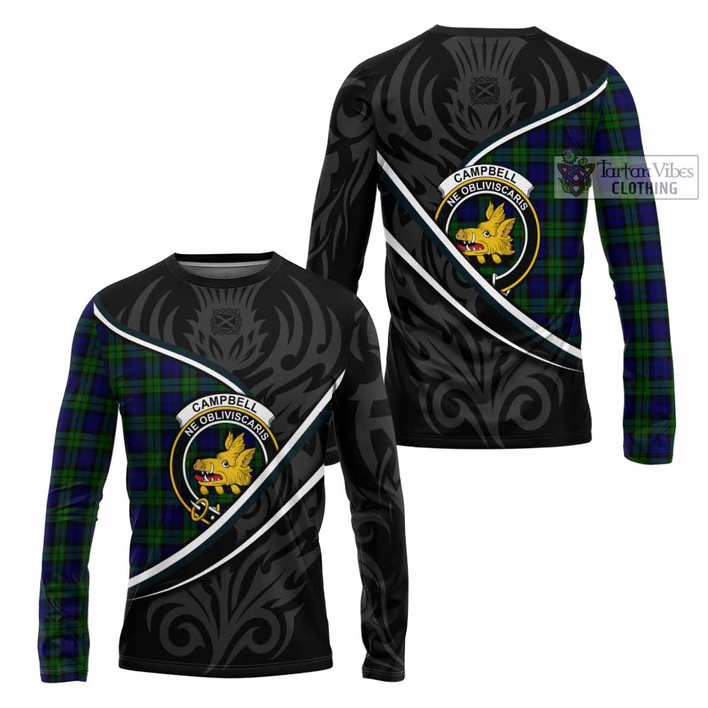 Campbell Tartan Family Crest Long Sleeve T-Shirt Celtic Scottish Thistle Floral - Tartan Vibes Clothing