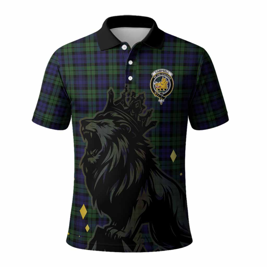 Campbell Tartan Family Crest Polo Shirt Crowned Lion Roaring