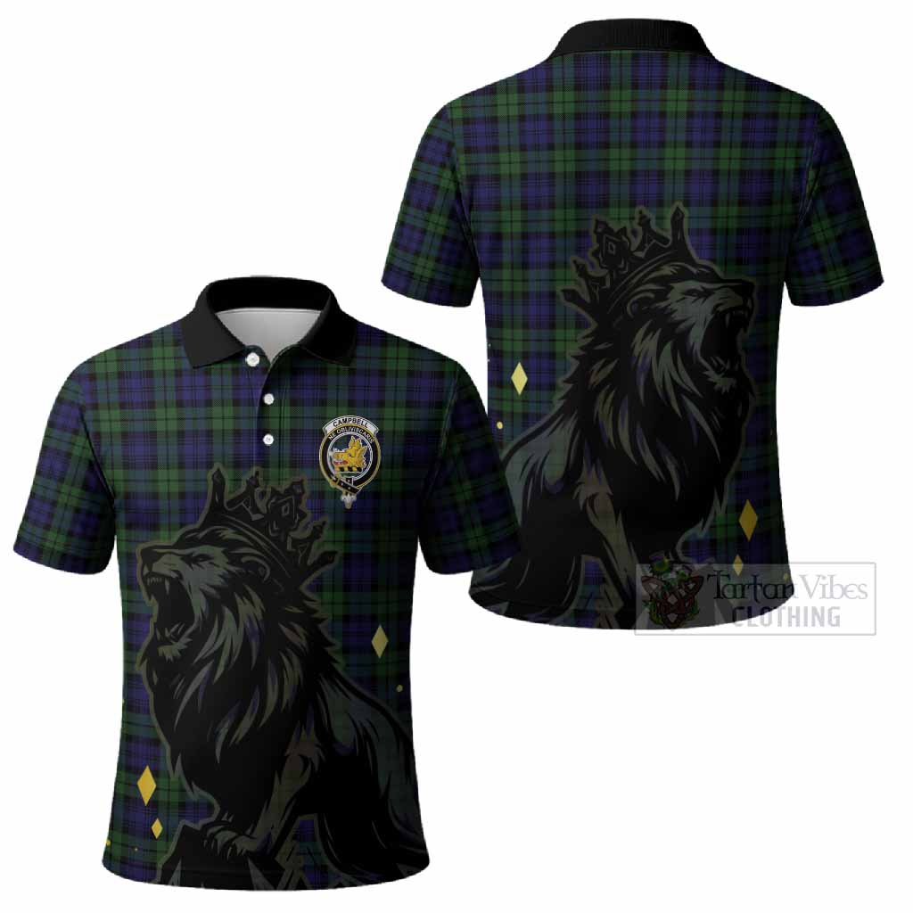 Campbell Tartan Family Crest Polo Shirt Crowned Lion Roaring