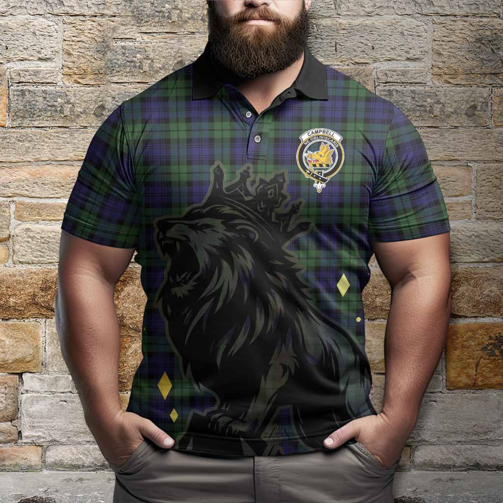 Campbell Tartan Family Crest Polo Shirt Crowned Lion Roaring
