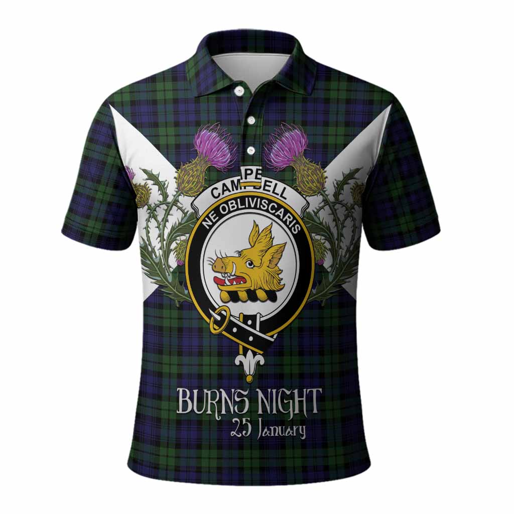 Campbell Tartan Family Crest Polo Shirt Scottish Burns Night Thistle Floral