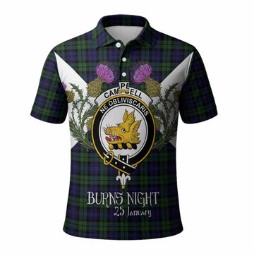 Campbell Tartan Family Crest Polo Shirt Scottish Burns Night Thistle Floral