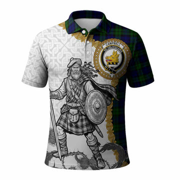 Campbell Tartan Family Crest Polo Shirt Scottish Highland Warrior Celtic Knot Thistle