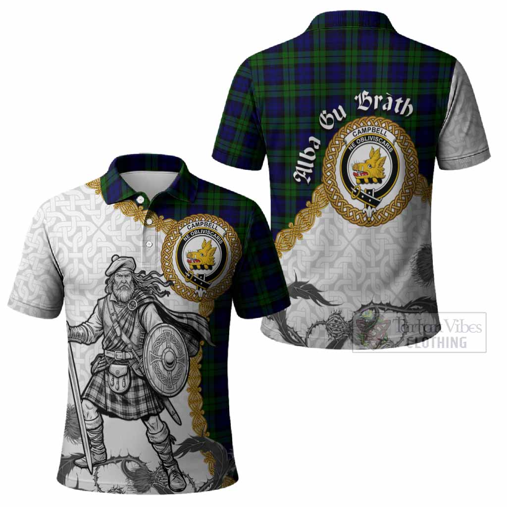 Campbell Tartan Family Crest Polo Shirt Scottish Highland Warrior Celtic Knot Thistle