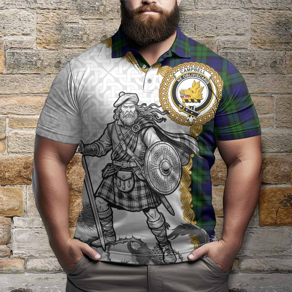 Campbell Tartan Family Crest Polo Shirt Scottish Highland Warrior Celtic Knot Thistle