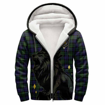 Campbell Tartan Family Crest Sherpa Hoodie Crowned Lion Roaring