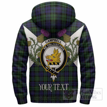 Campbell Tartan Family Crest Sherpa Hoodie Scottish Burns Night Thistle Floral