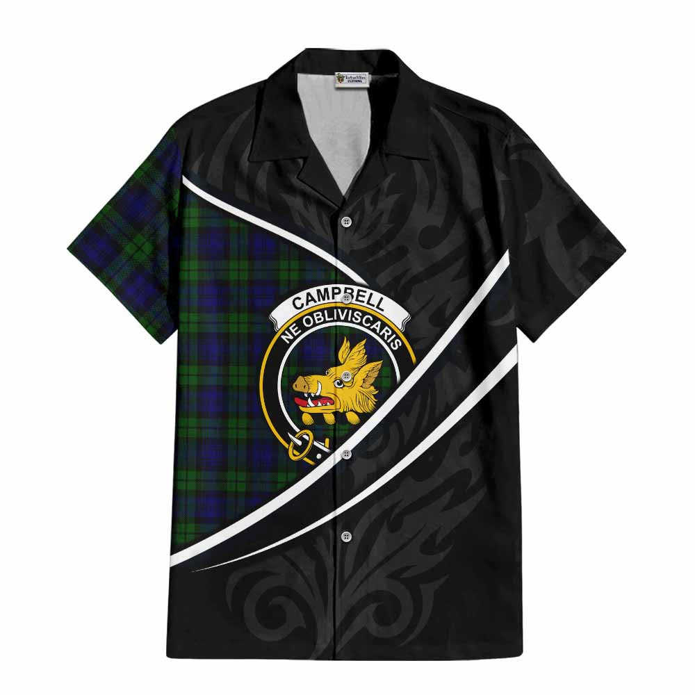 Campbell Tartan Family Crest Short Sleeve Button Shirt Celtic Scottish Thistle Floral - Tartan Vibes Clothing