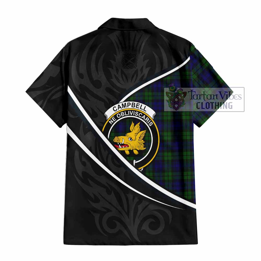 Campbell Tartan Family Crest Short Sleeve Button Shirt Celtic Scottish Thistle Floral - Tartan Vibes Clothing