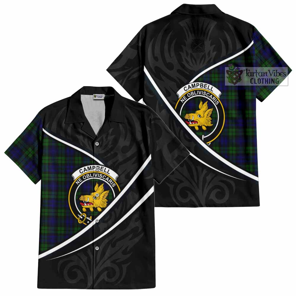 Campbell Tartan Family Crest Short Sleeve Button Shirt Celtic Scottish Thistle Floral - Tartan Vibes Clothing