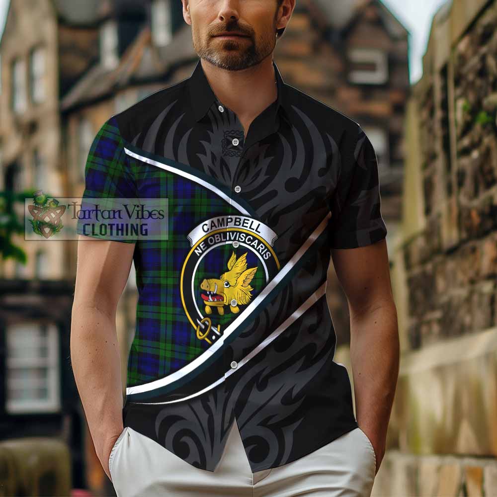 Campbell Tartan Family Crest Short Sleeve Button Shirt Celtic Scottish Thistle Floral - Tartan Vibes Clothing