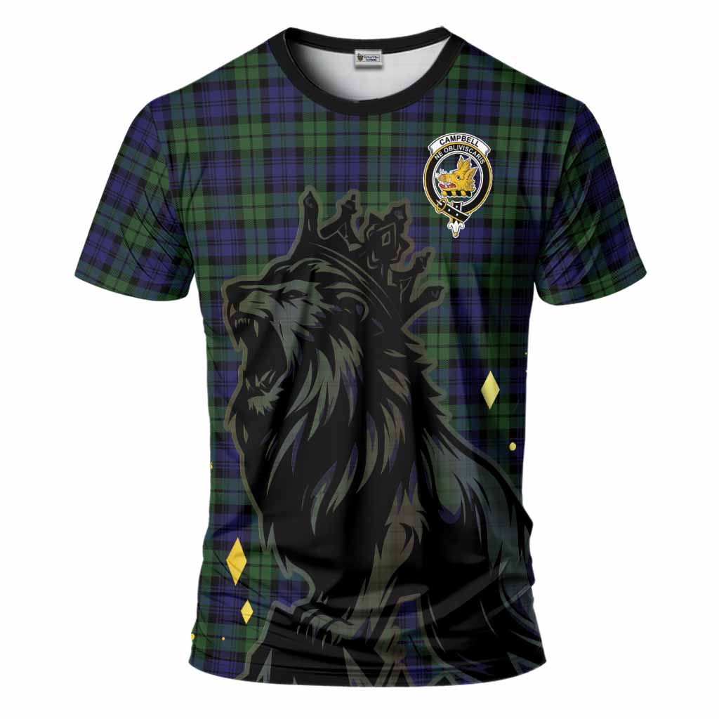 Campbell Tartan Family Crest T-Shirt Crowned Lion Roaring