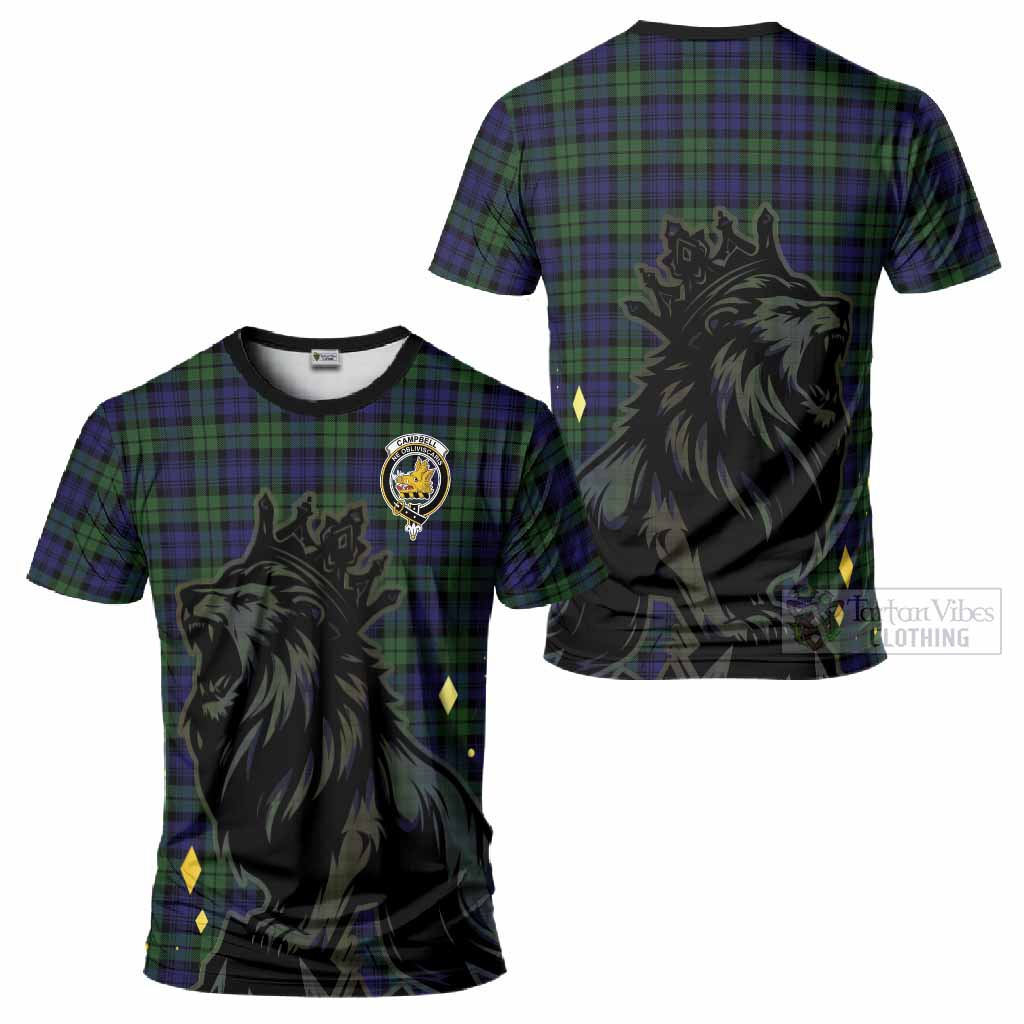 Campbell Tartan Family Crest T-Shirt Crowned Lion Roaring