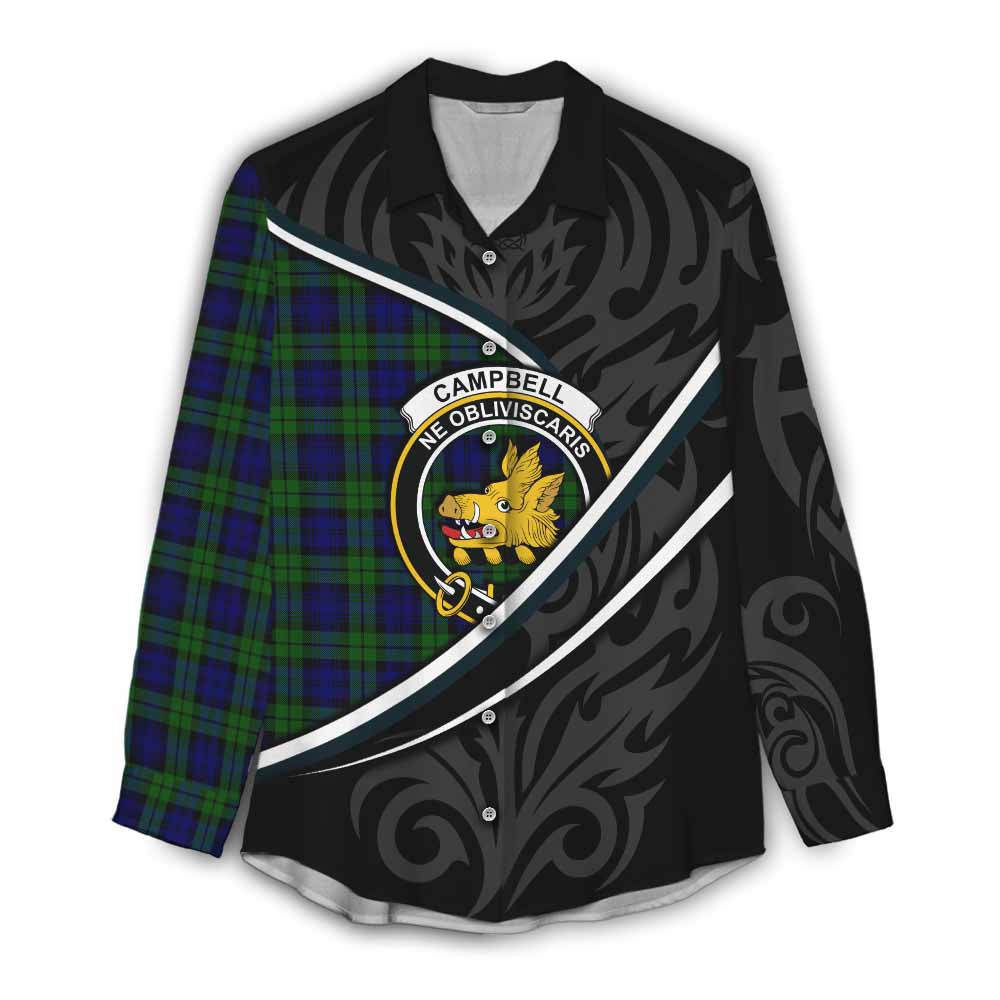 Campbell Tartan Family Crest Women Casual Shirt Celtic Scottish Thistle Floral - Tartan Vibes Clothing