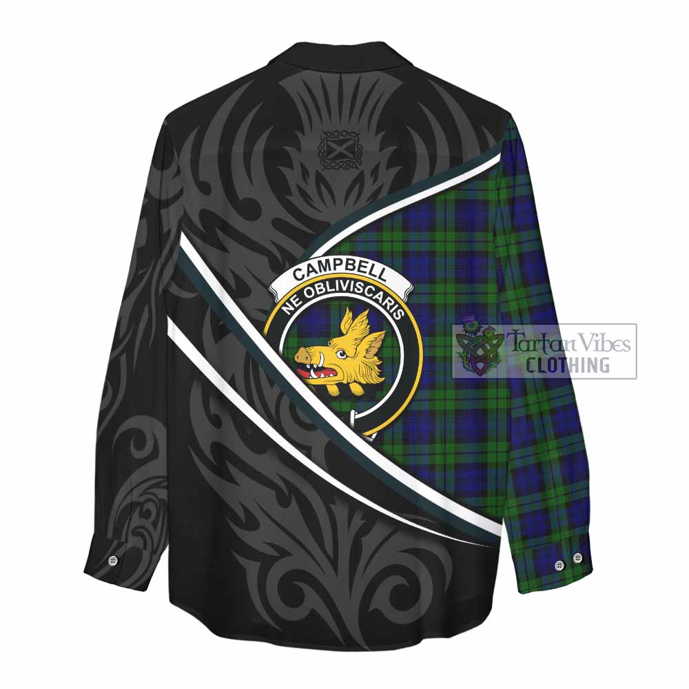 Campbell Tartan Family Crest Women Casual Shirt Celtic Scottish Thistle Floral - Tartan Vibes Clothing