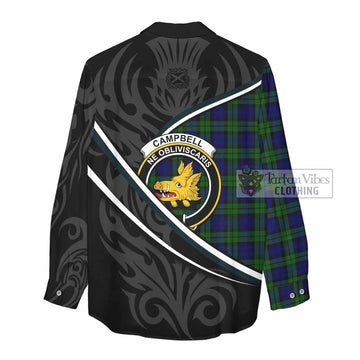 Campbell Tartan Family Crest Women Casual Shirt Celtic Scottish Thistle Floral - Tartan Vibes Clothing