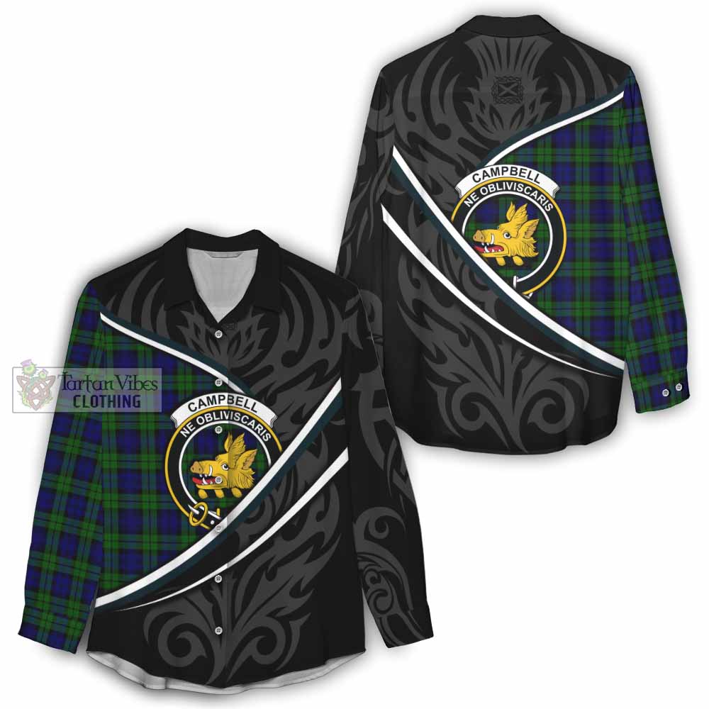 Campbell Tartan Family Crest Women Casual Shirt Celtic Scottish Thistle Floral - Tartan Vibes Clothing
