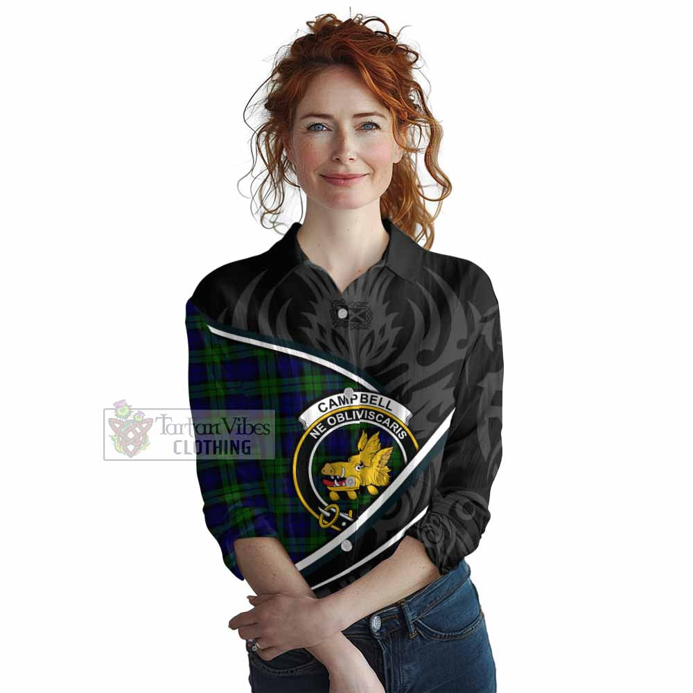 Campbell Tartan Family Crest Women Casual Shirt Celtic Scottish Thistle Floral - Tartan Vibes Clothing