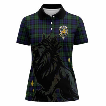 Campbell Tartan Family Crest Women Polo Shirt Crowned Lion Roaring