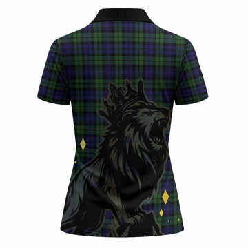 Campbell Tartan Family Crest Women Polo Shirt Crowned Lion Roaring