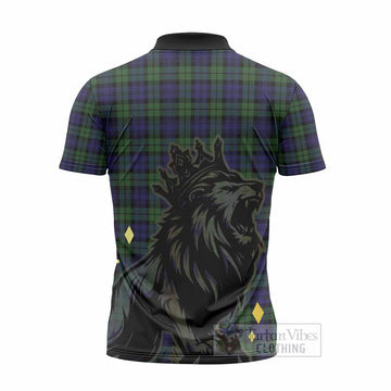 Campbell Tartan Family Crest Zipper Polo Shirt Crowned Lion Roaring