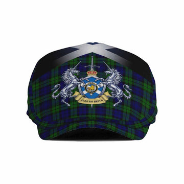 Campbell Tartan Flat Cap, Jeff Cap Alba Gu Brath Unicorn Crest