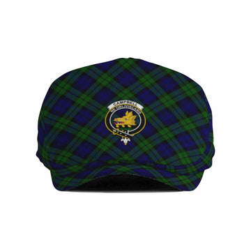 Campbell Tartan Flat Cap, Jeff Cap Cross Style with Family Crest